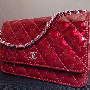 Chanel Red Quilted Leather WOC Chain Clutch Bag